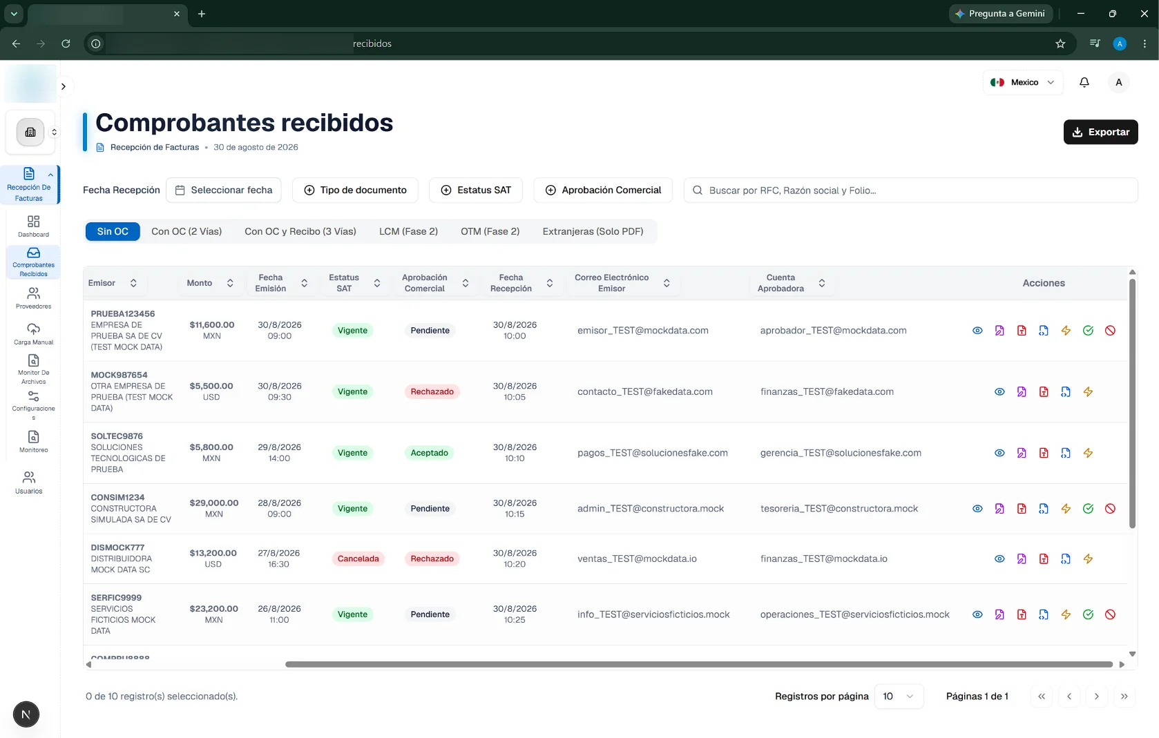 Portal Regional de Facturación vista principal 2